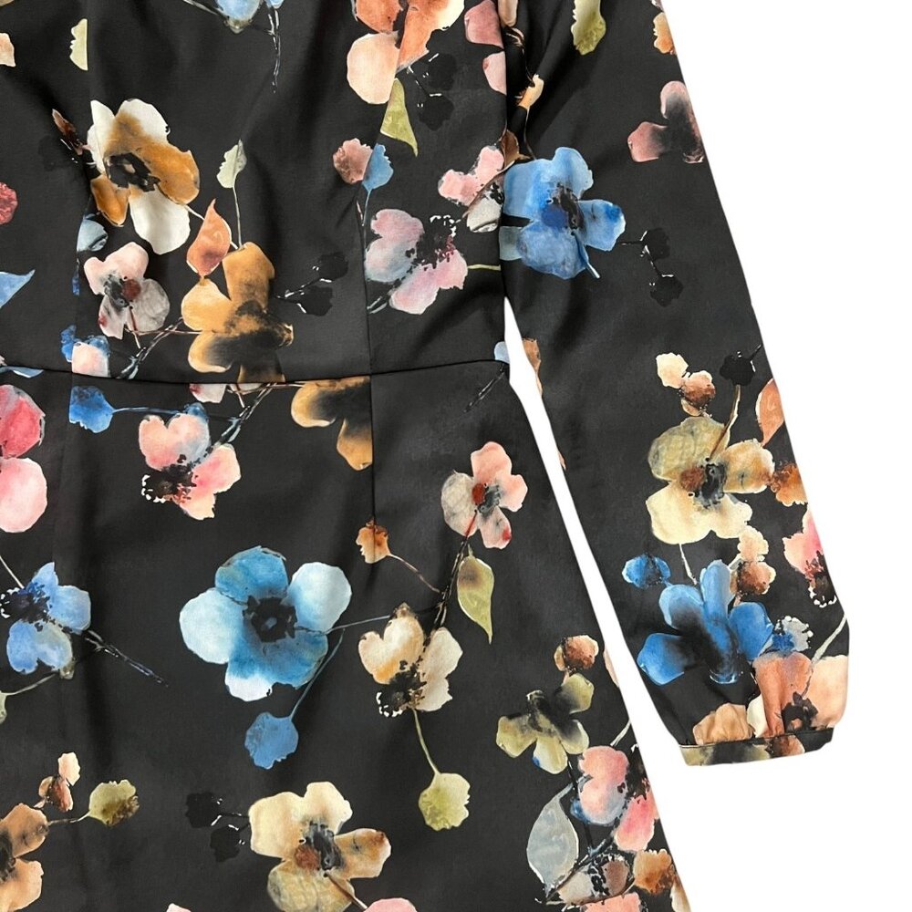 Anthropologie Hutch Shea Floral Mini Dress Black 6 Long Sleeve Ruffle Romantic - Picture 5 of 16